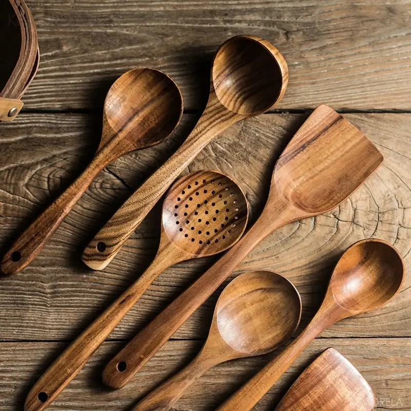 Timeless Teak Wood 7 Utensils Kit - Crafted from Nature's Finest - Image 3
