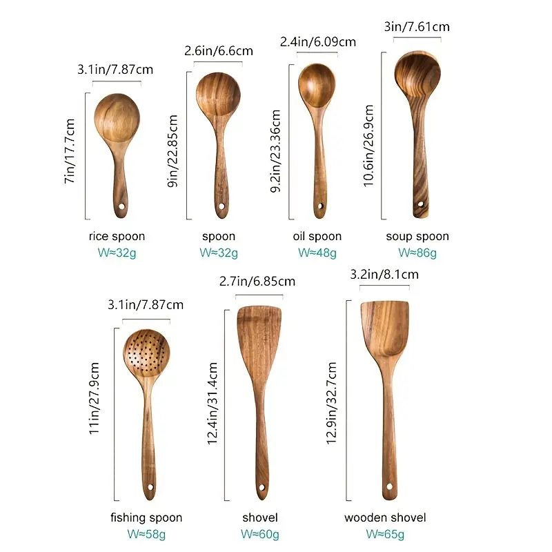 Timeless Teak Wood 7 Utensils Kit - Crafted from Nature's Finest - Image 5